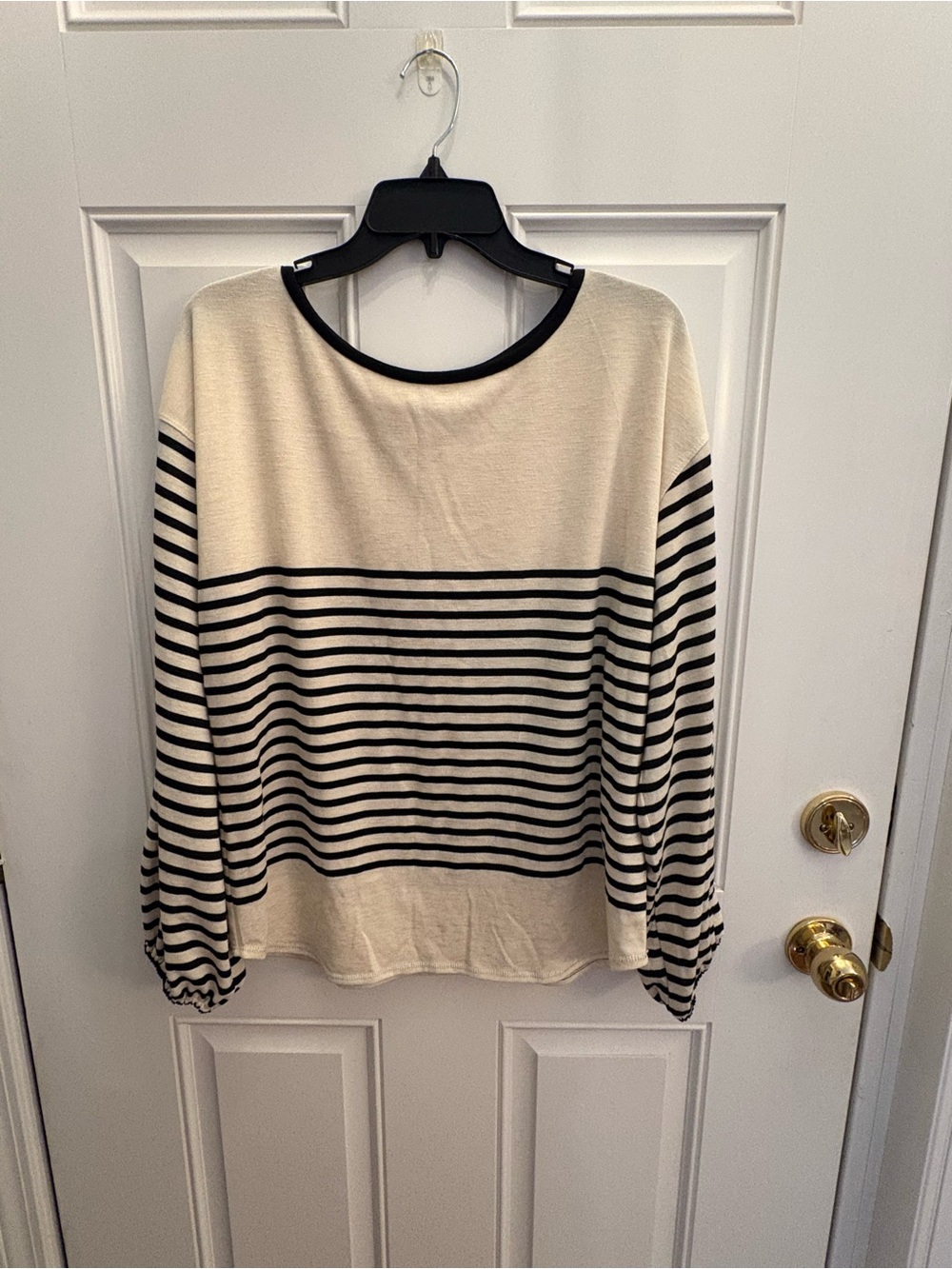 Women's Max Studio London Cream and Black Striped Boatneck Sweater